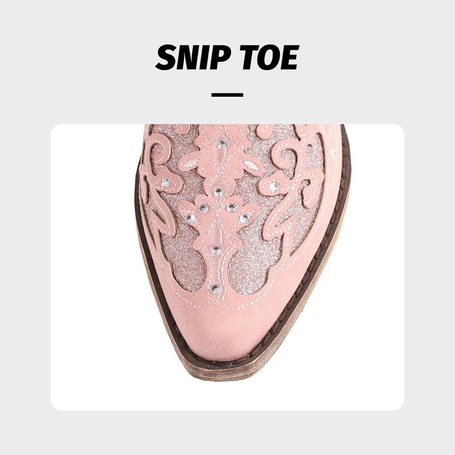 image:imageLingxiaUne Cowboy Boots for Women Mid Calf Cowgirl Boot Rhinestone Comfortable Chunky Heel Western Boot with Glitter Sparkle Boot for Dressy WomanPink