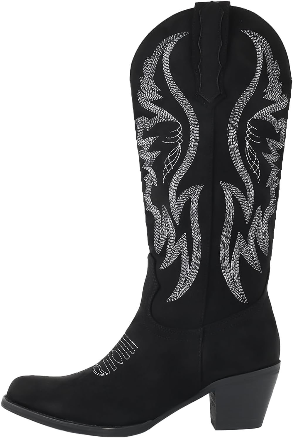 image:imageLingxiaUne Western Cowboy Boots White Cowboy Boots with Bow Mid Calf Cowgirl Boot for Women Comfortable Chunky Heel Ideal for Country Night PartyBlack Suede