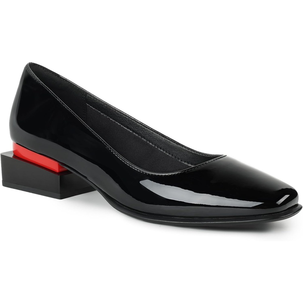 image:imageLingxiaUne Dress Shoes for Women Comfortable Dressy Flats Womens Chunky Heel Pumps with Arch Support and Pointed ToeBlack Square Toe