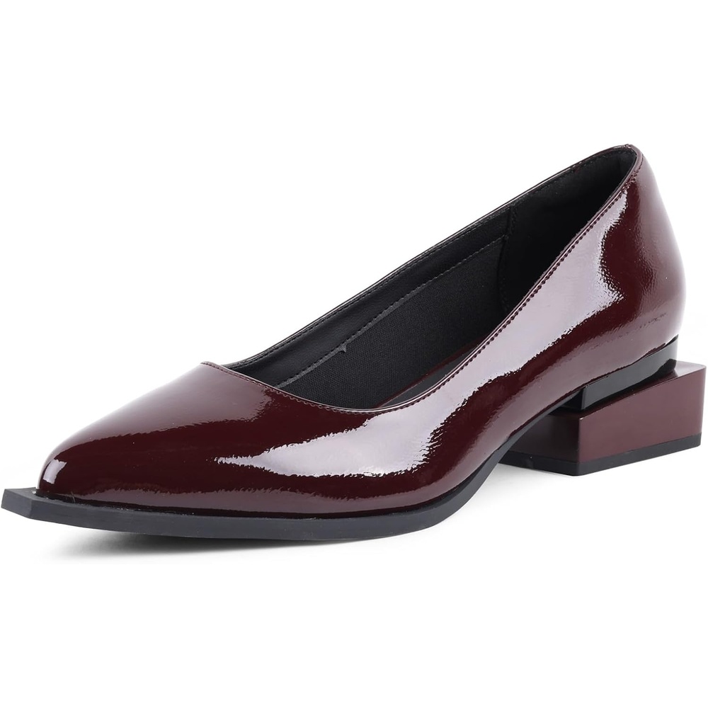 image:imageLingxiaUne Dress Shoes for Women Comfortable Dressy Flats Womens Chunky Heel Pumps with Arch Support and Pointed ToeWine Red