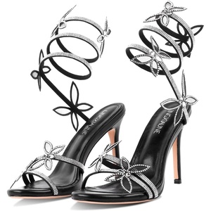 image:imageLingxiaUne Butterfly Wrap Around Stiletto Heels  Diamante Rhinestone Embellished Sexy Heels for WomenBlack