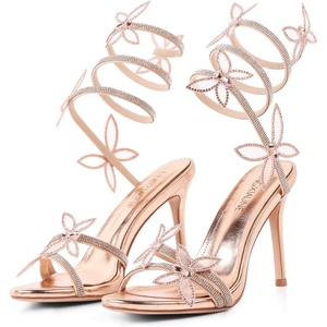 image:imageLingxiaUne Butterfly Wrap Around Stiletto Heels  Diamante Rhinestone Embellished Sexy Heels for WomenGold