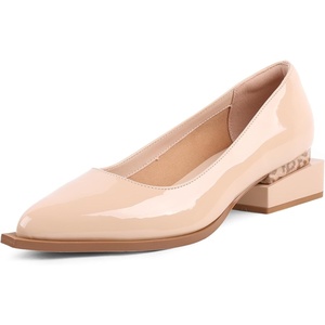 image:imageLingxiaUne Dress Shoes for Women Comfortable Dressy Flats Womens Chunky Heel Pumps with Arch Support and Pointed ToeBeige